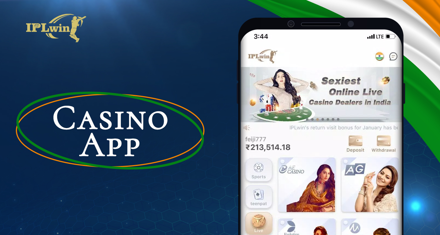 Online casino and gaming sections in IPLWin mobile app
